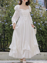 Load image into Gallery viewer, White Square Collar Long Lantern Sleeves Edwardian Ruffle Dress