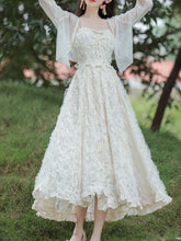 Load image into Gallery viewer, White Feather Spaghetti Strap Fairy Princess Dress and Translucent Cardigan