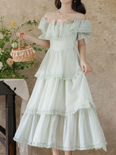 Load image into Gallery viewer, Light Green Off Shoulder Chiffon Tiered Maxi Dress