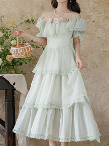 Light Green Off Shoulder Chiffon Tiered Maxi Dress