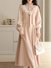 Load image into Gallery viewer, Vintage Pink Bow Long Sleeve Swing Dress