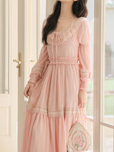 Load image into Gallery viewer, Pink Lace Long Sleeve Victorian Square Neck Vintage Dress