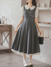 Load image into Gallery viewer, Grey Peter Pan Collar Preppy Style Pleated Dress