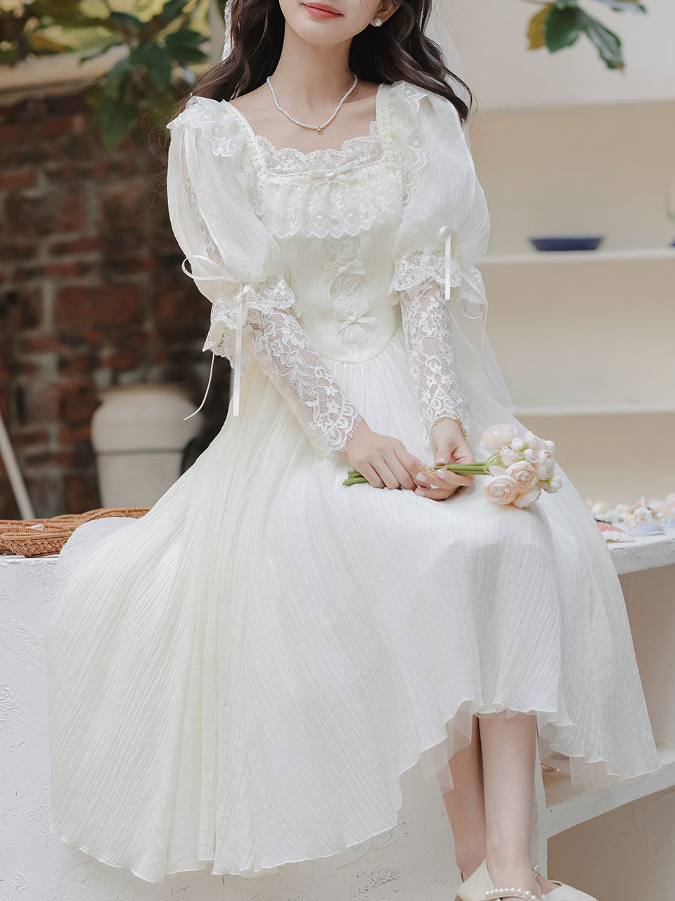 Sweet Victorian Lace Square Collar Corset Short Sleeve Wedding Mini Dr Jolly Vintage Sweet Victorian Lace Square Collar Corset Short Sleeve Wedding Mini Dr Jolly Vintage