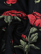 Load image into Gallery viewer, Solid Color Rose Embroidered Crew Neck 1950S Vintage Swing Dress