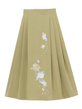 Load image into Gallery viewer, White Peter Pan Collar Short Sleeve Shirt With Green Pleat Skirt Vintage Suit
