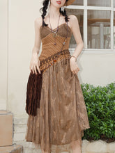 Load image into Gallery viewer, 2PS Brown Lace Strap Dress With Bohemia Cardigan Suit