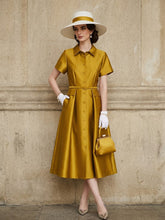 Load image into Gallery viewer, 1940S Classic Shirt Collar Vintage Short Sleeve Stain Dress