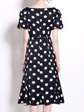 Load image into Gallery viewer, Black Polka Dots Vintage Puff Sleeves Bodycon Dress
