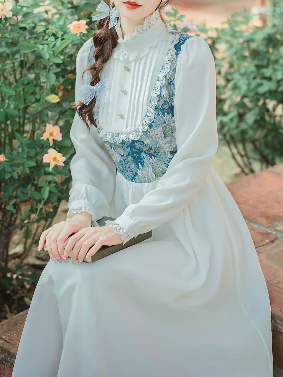 Blue Flower Lace Ruffles Edwardian Revival Dress Jolly Vintage Blue Flower Lace Ruffles Edwardian Revival Dress Jolly Vintage
