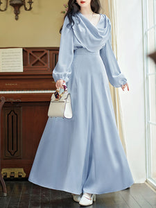 2PS Light Blue Cowl Neck Shirt and Wide Legged Pants 1950S Vintage Suit