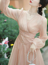 Load image into Gallery viewer, Champagne V Neck Long Sleeve Corset Vintage 1950S Dress