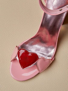 Luxury Pink Heart Shaped Strappy Chunky Heel Vintage Sandals