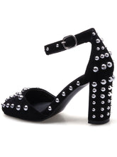 Load image into Gallery viewer, Women&#39;s Piont Toe Rivet Chunky Heel Sandals Leather Vintage Shoes