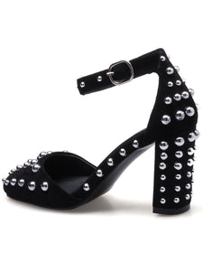 Women's Piont Toe Rivet Chunky Heel Sandals Leather Vintage Shoes