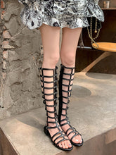 Load image into Gallery viewer, Gladiator Inspired Black Roman Sandals Boots with Cutouts  Lace-Up Ankle Boots