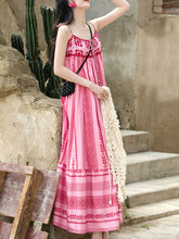 Load image into Gallery viewer, 2PS Pink Spaghetti Strap Tropical Pattern Holiday  Dress With White Long Sleeve Cardigan