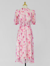 Load image into Gallery viewer, Pink Floral Print Ruffles 1950S Chiffon Vintage Dress