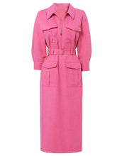 Load image into Gallery viewer, Nude Pink Turndown Collar Half Sleeve 1940S Vintage Dress With Pockets