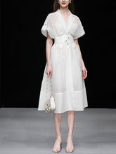Load image into Gallery viewer, White Lapel Trench 1950S Vintage Organza Dress