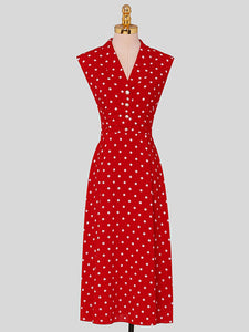 Red Polka Dots V-neck Hepburn Same Style Chiffon Dress