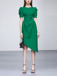 Emerald Green Crew Neck Irregular Hem 1960S Vintage Dress
