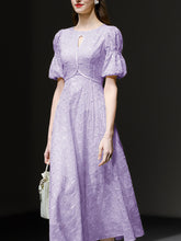 Load image into Gallery viewer, Lilac Flower Embroidery Crew Neck 1950S Vintage Dress