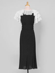 Black Polka Dots Collaret Ruffles Sleeve Mermaid Vintage Dress