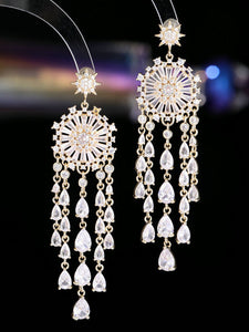 Luxury Solar Zircon Tassel Artifact Earrings