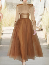 Load image into Gallery viewer, Retro Palace Puffed Sleeves Tulle 1950s Party Vintage Swing Dress
