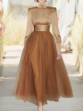 Load image into Gallery viewer, Retro Palace Puffed Sleeves Tulle 1950s Party Vintage Swing Dress