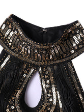 Load image into Gallery viewer, Apricot Cold Shoulder Gatsby Glitter Fringe 1920s Flapper Dress