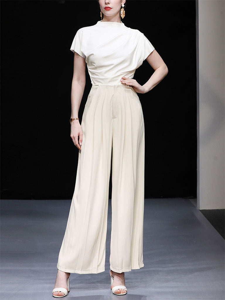 White Cowl Neck 1950S Vintage Pant Set