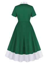 Load image into Gallery viewer, Christmas Green Bow Collar 1950S Cotton Swing Dress