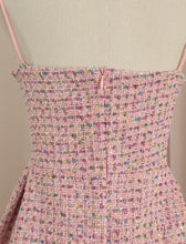 Load image into Gallery viewer, Pink Camellia Flower Spaghetti Strap Tweed Party Dress