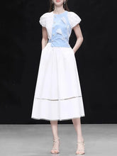 Load image into Gallery viewer, White Tulips Crew Neck 1950S Vintage Dress
