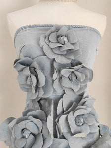 Bandeau Floral Denim Vintage Mini Dress