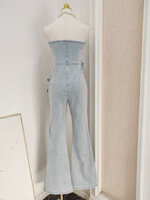 Load image into Gallery viewer, Bandeau Floral Denim Vintage Jumpsuit