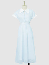 Load image into Gallery viewer, Blue Turndown Collar Retro Cap Sleeve 1950S Vintage Dress