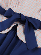 Load image into Gallery viewer, Blue Plaid V Neck 1950s Swing Dress