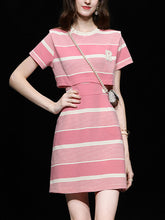 Load image into Gallery viewer, Pink Stripe Fake Two Piece Design 1950S Vintage Sports Dress