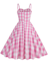 Load image into Gallery viewer, Pink And White Barbie Same Style Plaid Strap Classis Style 1950S Vintage Dress