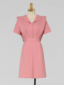 Pink Sailor Style Fake Two Piece Design 1950S Vintage Dress