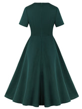 Load image into Gallery viewer, Dark Green Sweet Heart Neck Short Sleeve Vintage Swing Dress With Belt