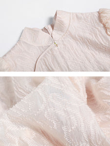 Apricot Stand Collar Mermaid Cheongsam Dress With Pearl Belt