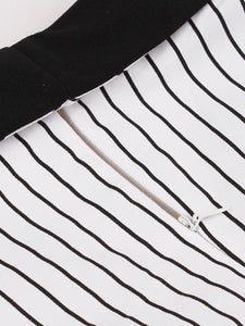 1950S Black Stripe Turndown Collar Short Sleeve Vintage Dress