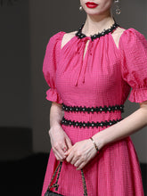 Load image into Gallery viewer, Fuchsia Hand Beaded Special Fabric Texture Off-Shoulder 1950S Swing Dress