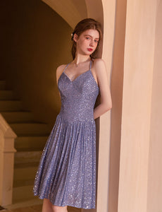 V Neck Strap Balletcore Sequins Vintage Dress Party Dress
