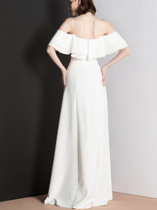 White Strapless Off Shoulder Ruffle Dress