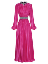 Load image into Gallery viewer, Green Pleated Long Sleeve Beading Romantic Stain Maxi Dress